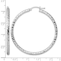 Sterling Silver Rhodium-plated Textured 3x 50mm Hoop Earrings view 4