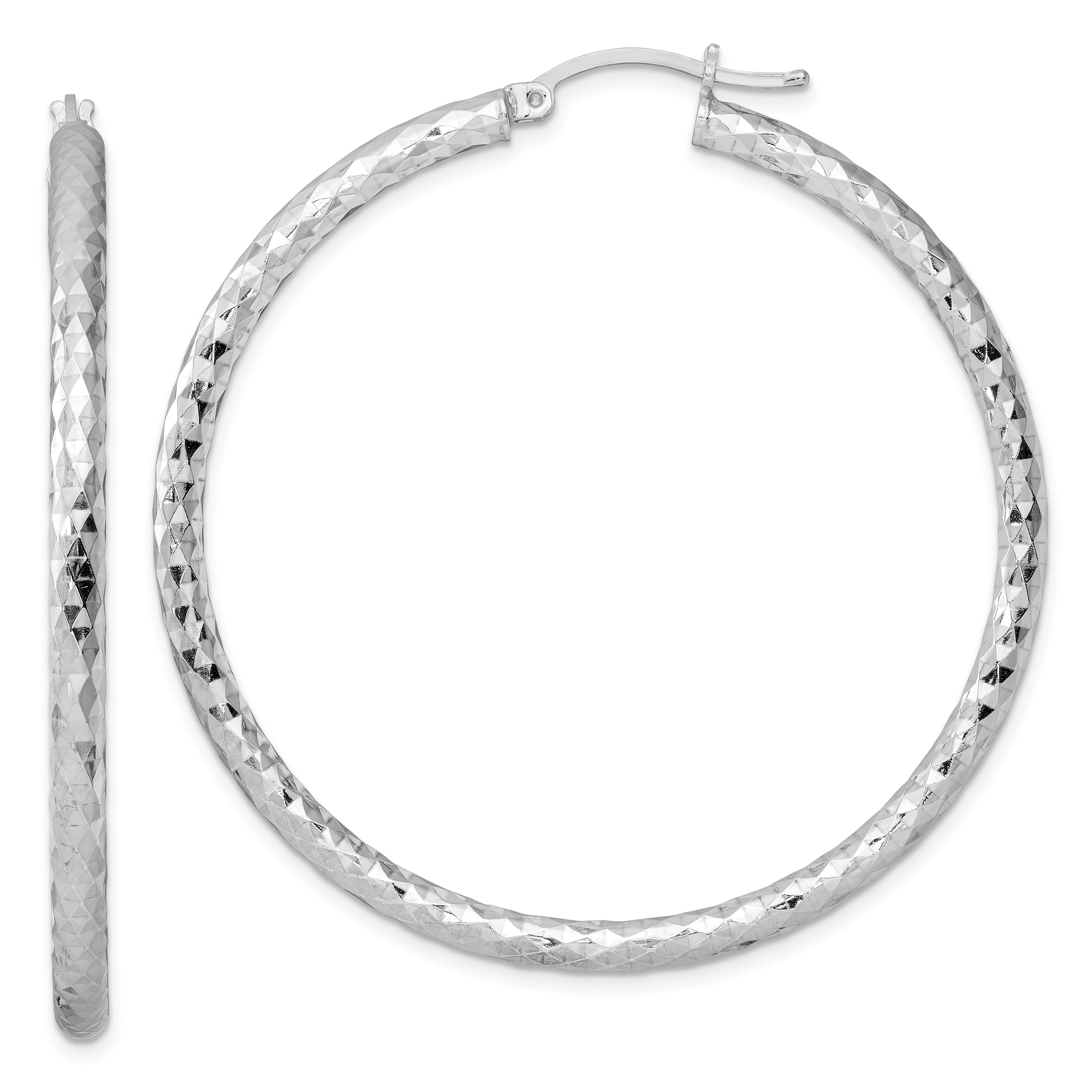 Sterling Silver Rhodium-plated Textured 3x50mm Hoop Earrings (QE11505)