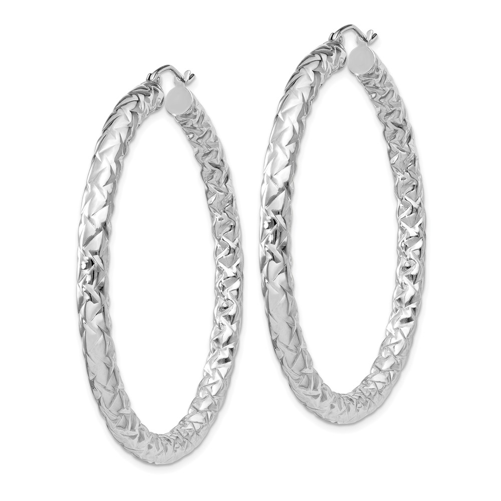 Sterling Silver Rhodium-plated Textured 4x50mm Hoop Earrings (QE11508)