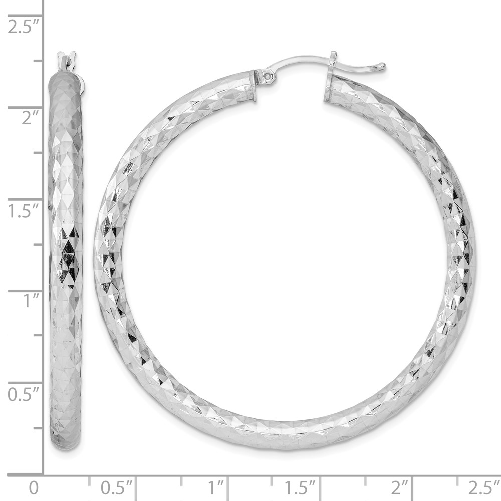 Sterling Silver Rhodium-plated Textured 4x50mm Hoop Earrings (QE11508)