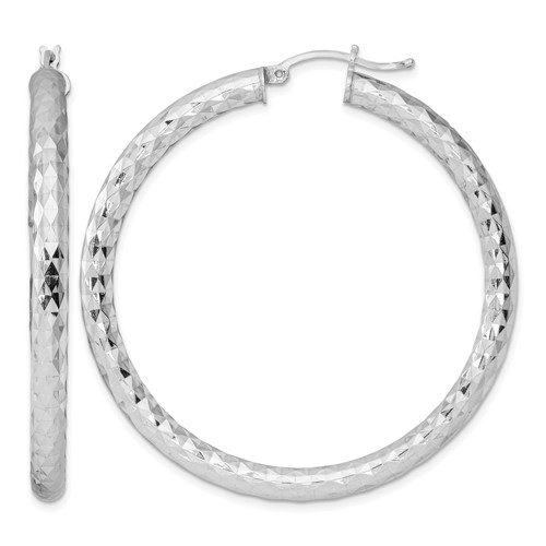 Sterling Silver Rhodium-plated Textured 4x 50mm Hoop Earrings