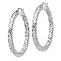 Sterling Silver Rhodium-plated Textured 4x 40mm Hoop Earrings view 2