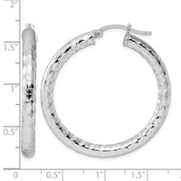 Sterling Silver Rhodium-plated Textured 4x 40mm Hoop Earrings view 4