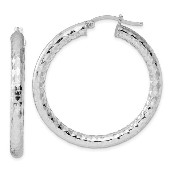 Sterling Silver 4.0mm Textured Hoop Earrings