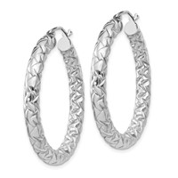 Sterling Silver Rhodium-plated Textured 4x 35mm Hoop Earrings view 2
