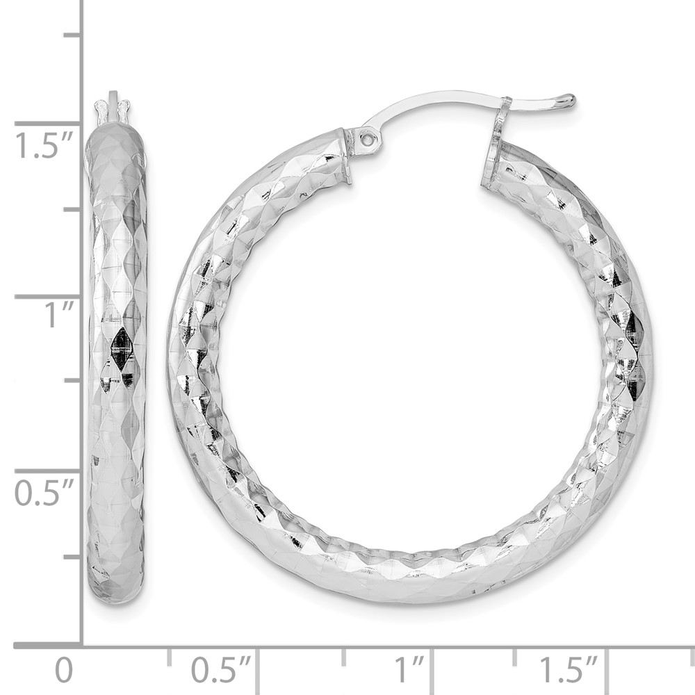 Sterling Silver Rhodium-plated Textured 4x35mm Hoop Earrings (QE11510)