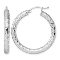 Sterling Silver Rhodium-plated Textured 4x 35mm Hoop Earrings view 1