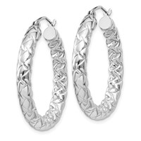Sterling Silver Rhodium-plated Textured 4x 30mm Hoop Earrings view 2