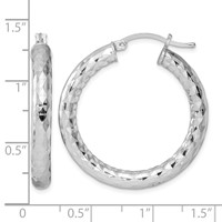Sterling Silver Rhodium-plated Textured 4x 30mm Hoop Earrings view 4