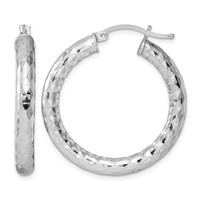 Sterling Silver Rhodium-plated Textured 4x 30mm Hoop Earrings view 1