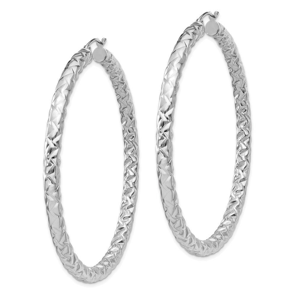Sterling Silver Rhodium-plated Textured 4x60mm Hoop Earrings (QE11512)