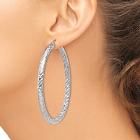 Sterling Silver Rhodium-plated Textured 4x 60mm Hoop Earrings view 3