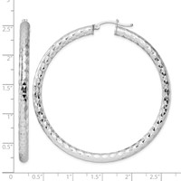 Sterling Silver Rhodium-plated Textured 4x 60mm Hoop Earrings view 4