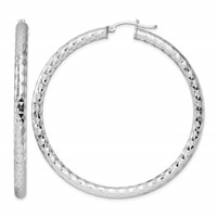 Sterling Silver Rhodium-plated Textured 4x 60mm Hoop Earrings view 1