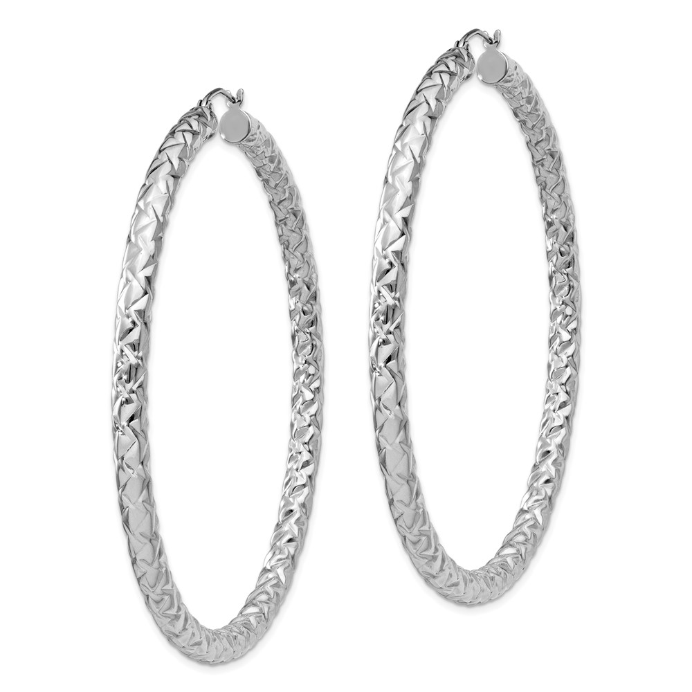 Sterling Silver Rhodium-plated Textured 4x65mm Hoop Earrings (QE11513)