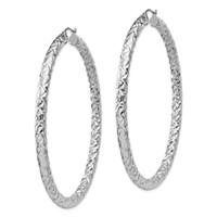 Sterling Silver Rhodium-plated Textured 4x 65mm Hoop Earrings view 2