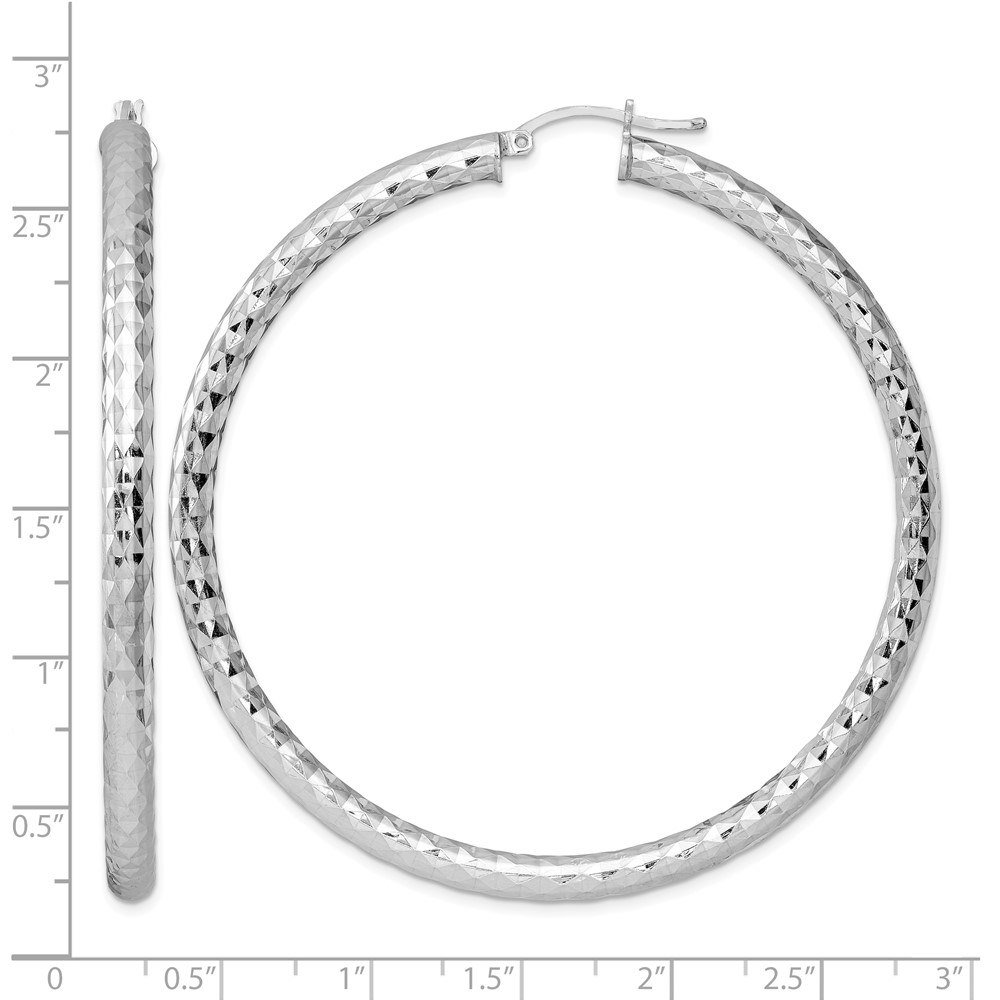 Sterling Silver Rhodium-plated Textured 4x65mm Hoop Earrings (QE11513)