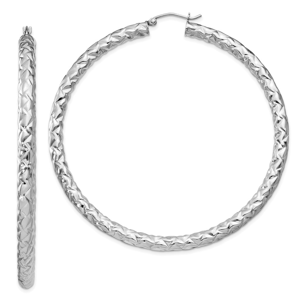 Sterling Silver Rhodium-plated Textured 4x65mm Hoop Earrings (QE11513)