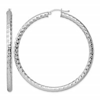 Sterling Silver Rhodium-plated Textured 4x 65mm Hoop Earrings view 1