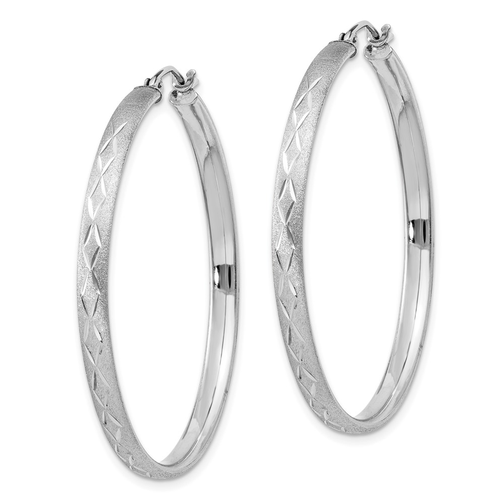 Sterling Silver Rhodium-plated 3mm Satin Diamond-cut Hoop Earrings (QE11514)