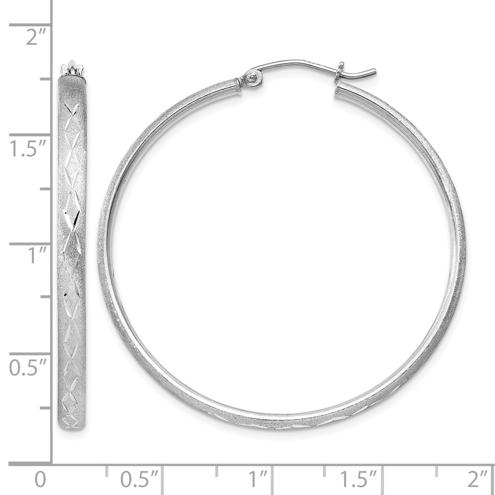 Sterling Silver Rhodium-plated 3mm Satin Diamond-cut Hoop Earrings (QE11514)