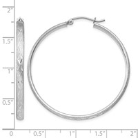 Sterling Silver Rhodium-plated 3mm Satin Diamond-cut Hoop Earrings view 4