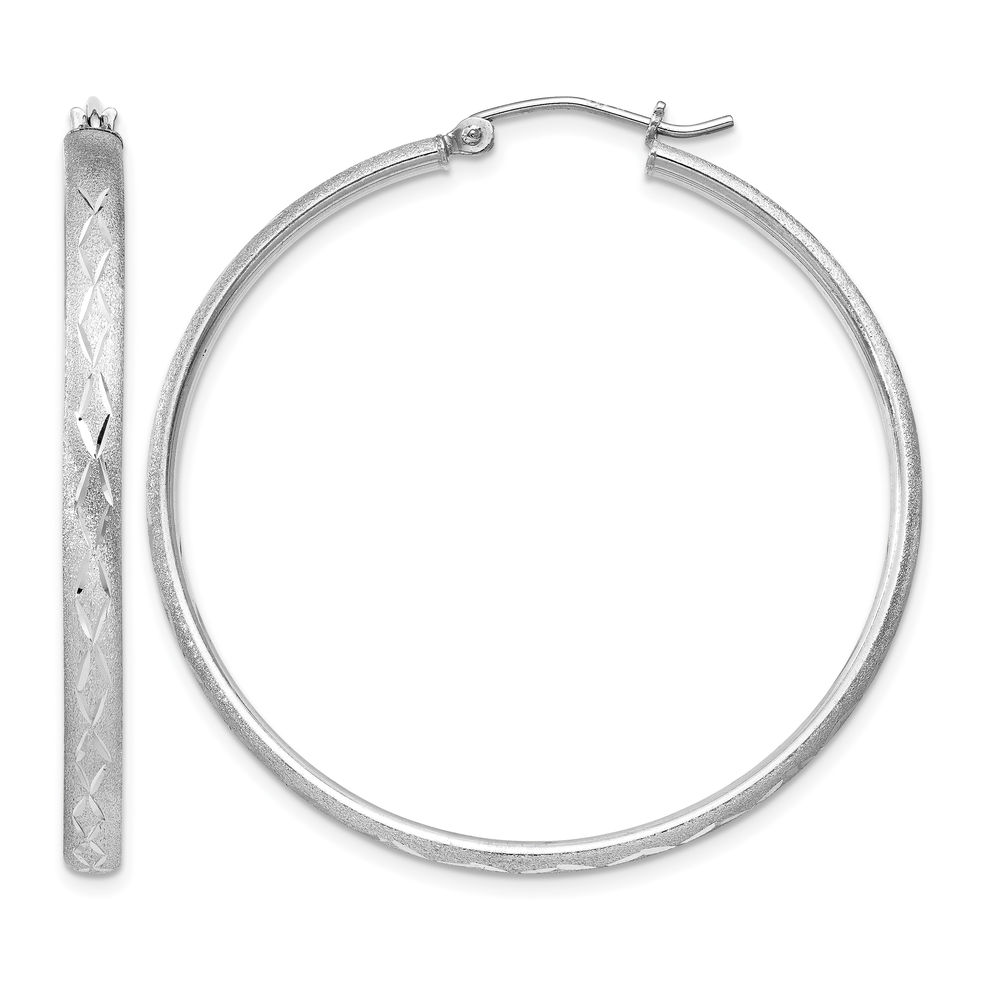 Sterling Silver Rhodium-plated 3mm Satin Diamond-cut Hoop Earrings (QE11514)