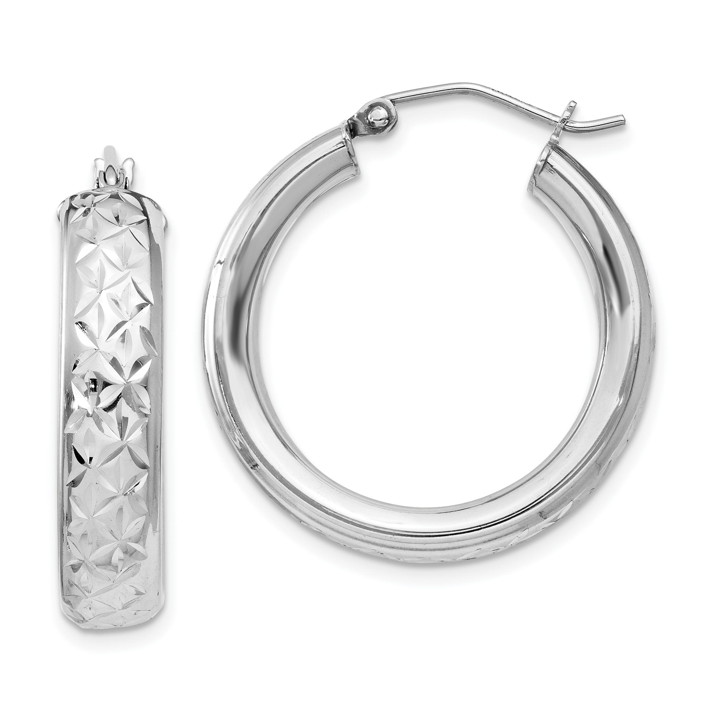 Sterling Silver Rhodium-plated Diamond Cut 5mm Hoop Earrings (QE11515)