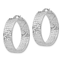 Sterling Silver Rhodium-plated Diamond-cut 7.75x 30mm Hoop Earrings view 2