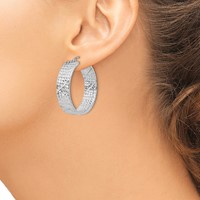 Sterling Silver Rhodium-plated Diamond-cut 7.75x 30mm Hoop Earrings view 3