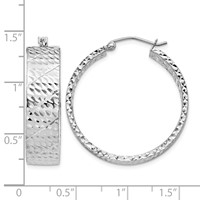 Sterling Silver Rhodium-plated Diamond-cut 7.75x 30mm Hoop Earrings view 4