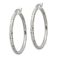 Sterling Silver 2.5mm Diamond-cut Laser-cut Hinged Hoop Earrings view 2