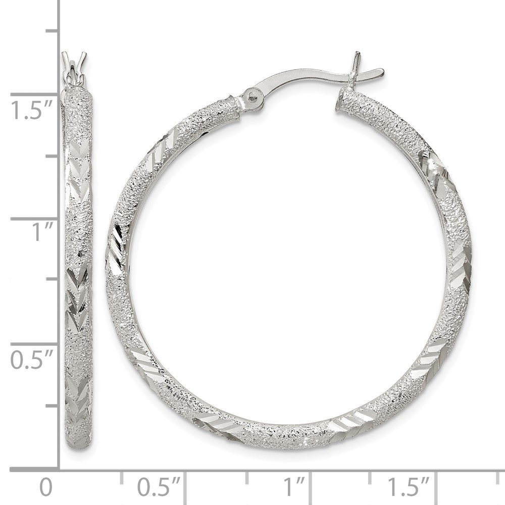 Sterling Silver 2.5mm Diamond-cut Laser-cut Hinged Hoop Earrings (QE11519)