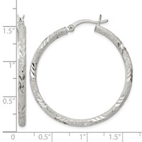 Sterling Silver 2.5mm Diamond-cut Laser-cut Hinged Hoop Earrings view 4