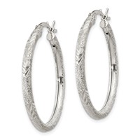 Sterling Silver 2.5mm Diamond-cut Laser-cut Hinged Hoop Earrings view 2