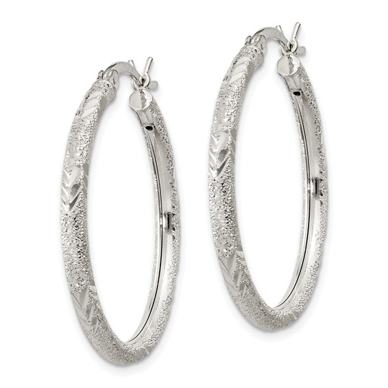 Sterling Silver Diamond-cut Tube Hoop Earrings