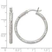 Sterling Silver 2.5mm Diamond-cut Laser-cut Hinged Hoop Earrings view 4