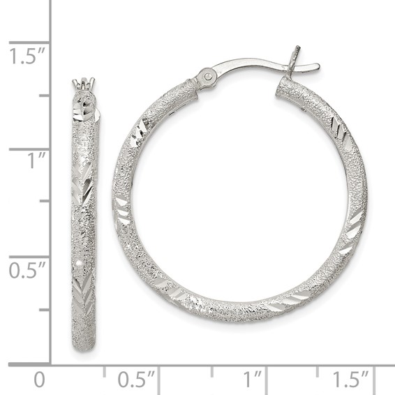 Sterling Silver Diamond-cut Tube Hoop Earrings
