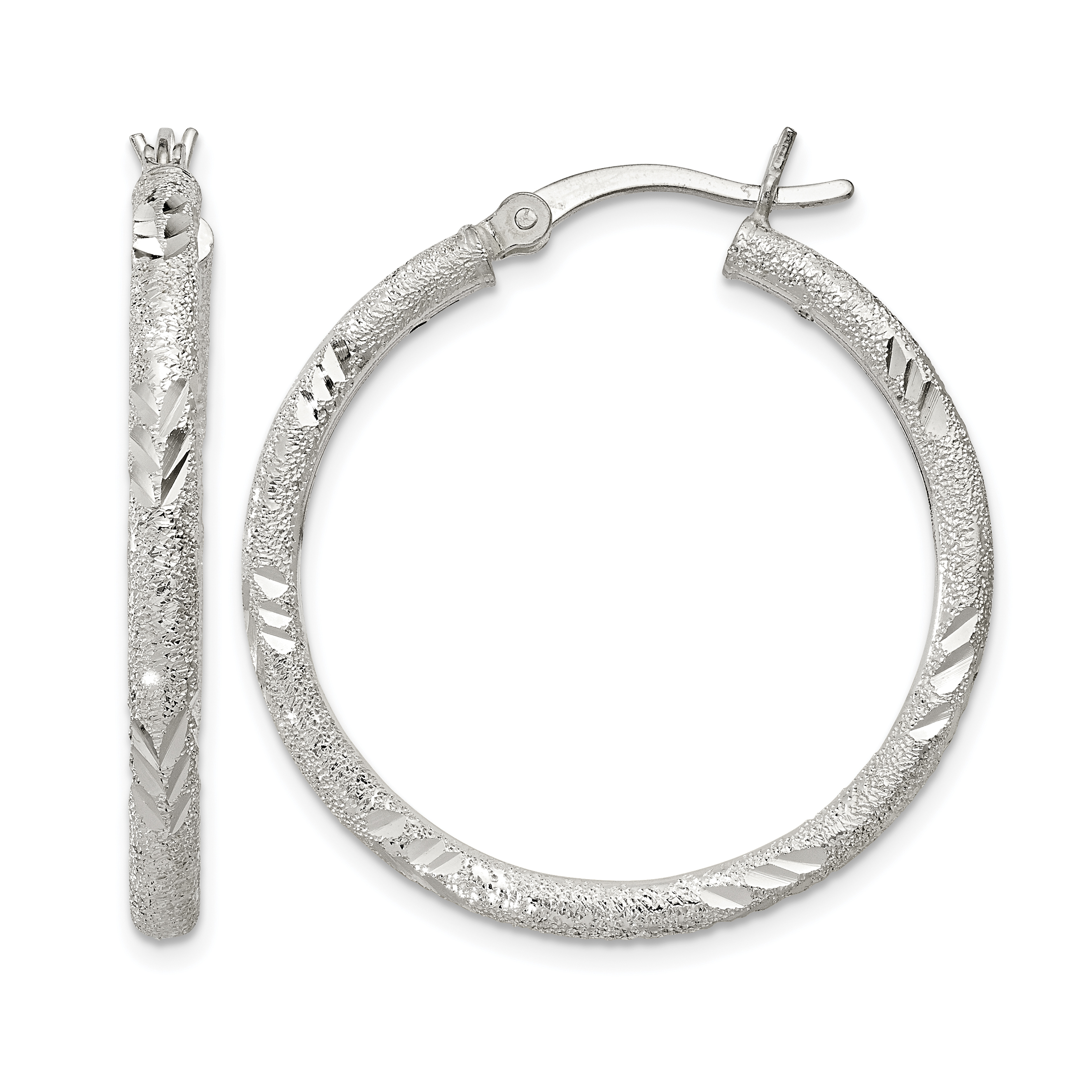 Sterling Silver 2.5mm Diamond-cut Laser-cut Hinged Hoop Earrings (QE11520)