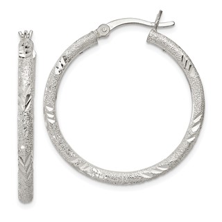 Sterling Silver Diamond-cut Tube Hoop Earrings