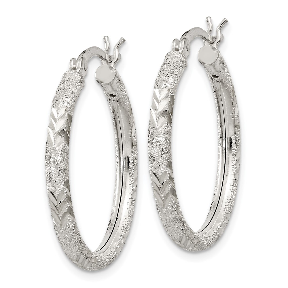 Sterling Silver 2.5mm Diamond-cut Laser-cut Hinged Hoop Earrings (QE11521)
