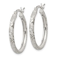 Sterling Silver 2.5mm Diamond-cut Laser-cut Hinged Hoop Earrings view 2