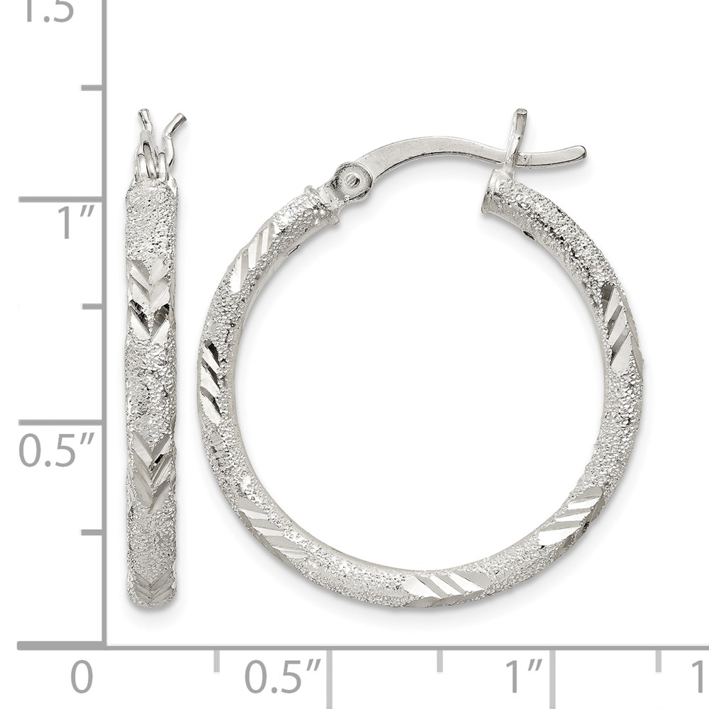 Sterling Silver 2.5mm Diamond-cut Laser-cut Hinged Hoop Earrings (QE11521)
