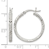 Sterling Silver 2.5mm Diamond-cut Laser-cut Hinged Hoop Earrings view 4