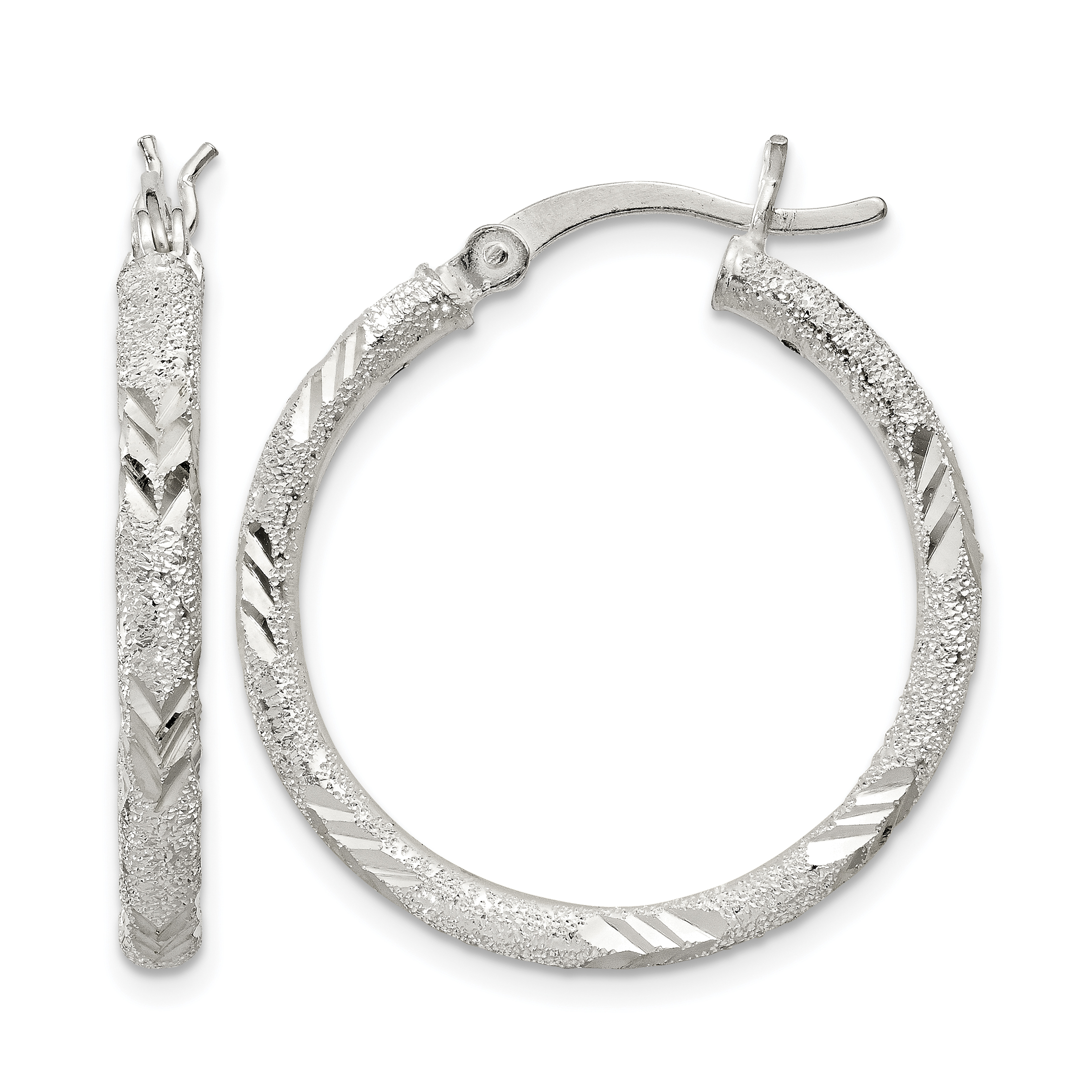Sterling Silver 2.5mm Diamond-cut Laser-cut Hinged Hoop Earrings (QE11521)