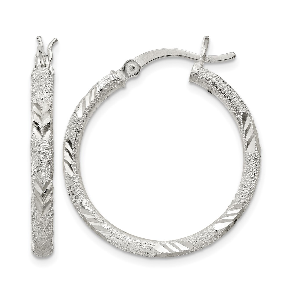 Sterling Silver 2.5mm Diamond-cut Laser-cut Hinged Hoop Earrings (QE11521)