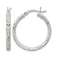 Sterling Silver 2.5mm Diamond-cut Laser-cut Hinged Hoop Earrings view 1