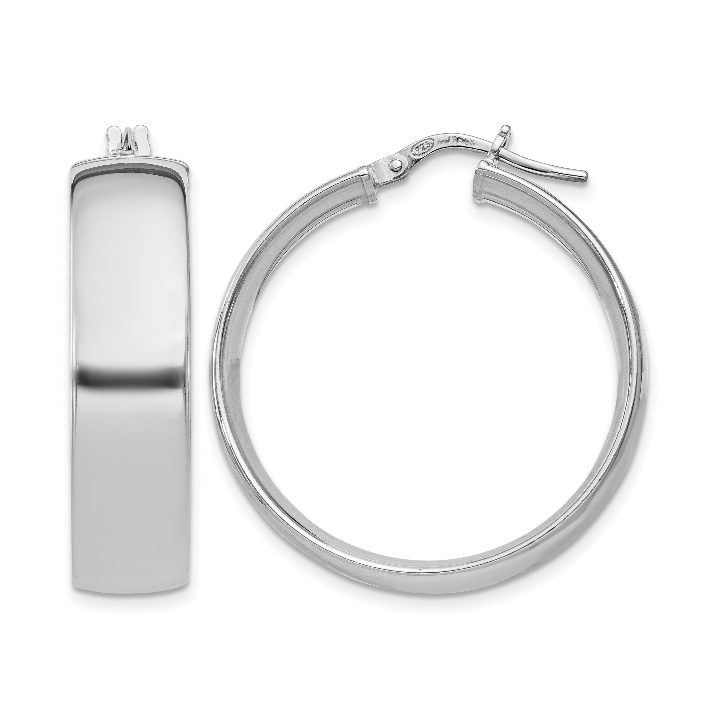 Sterling Silver Rhodium-plated 7x30mm Hoop Earrings (QE11541)