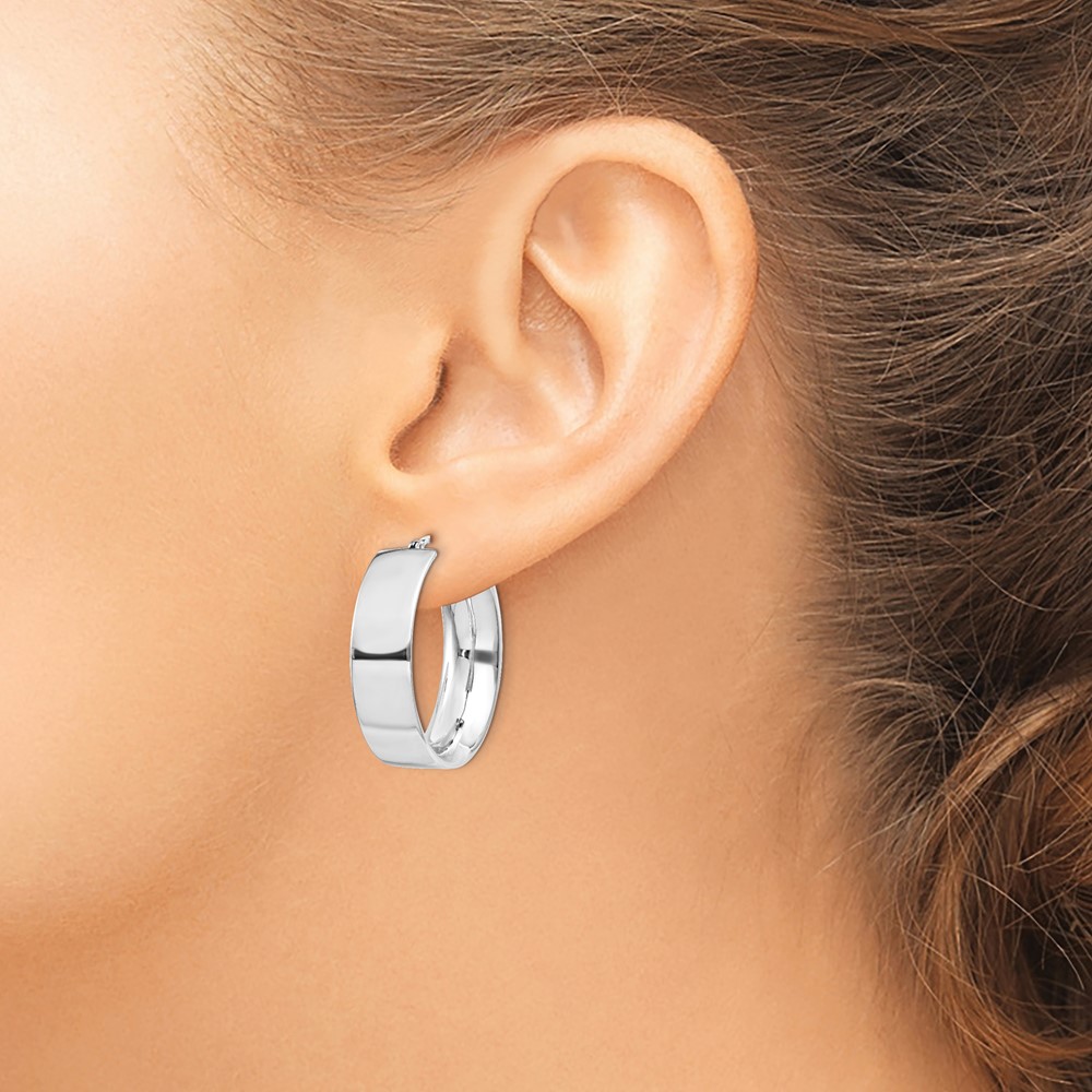Sterling Silver Rhodium-plated 6.75x25mm Hoop Earrings (QE11542)