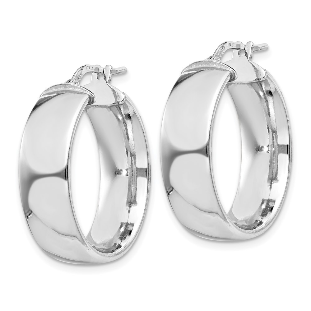 Sterling Silver Rhodium-plated 7.5x25mm Hoop Earrings (QE11543)